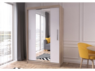 Гардероб с плъзгащи врати NEOMI 01 (корпус дъб сонома/лице бял)